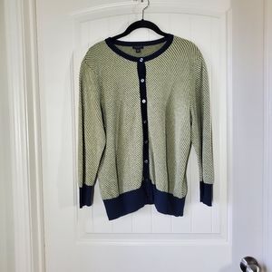 Ann Taylor factory button up long sleeve cardigan in navy blue and green…